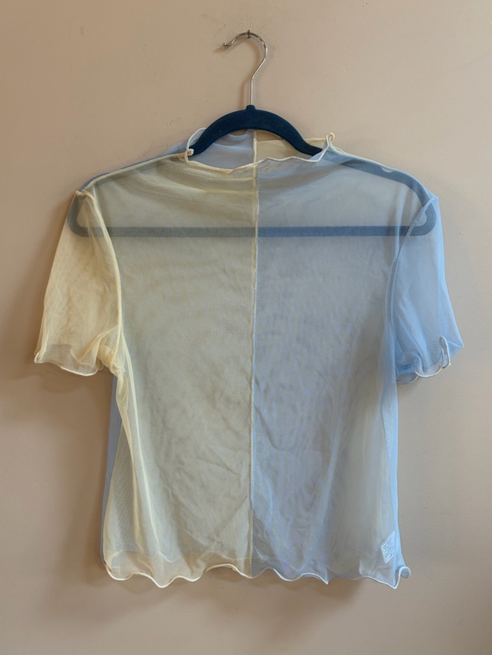 Elyse On Mars Sheer Split Double Color Mesh Short Sleeve T-Shirt Tee Shirt Top